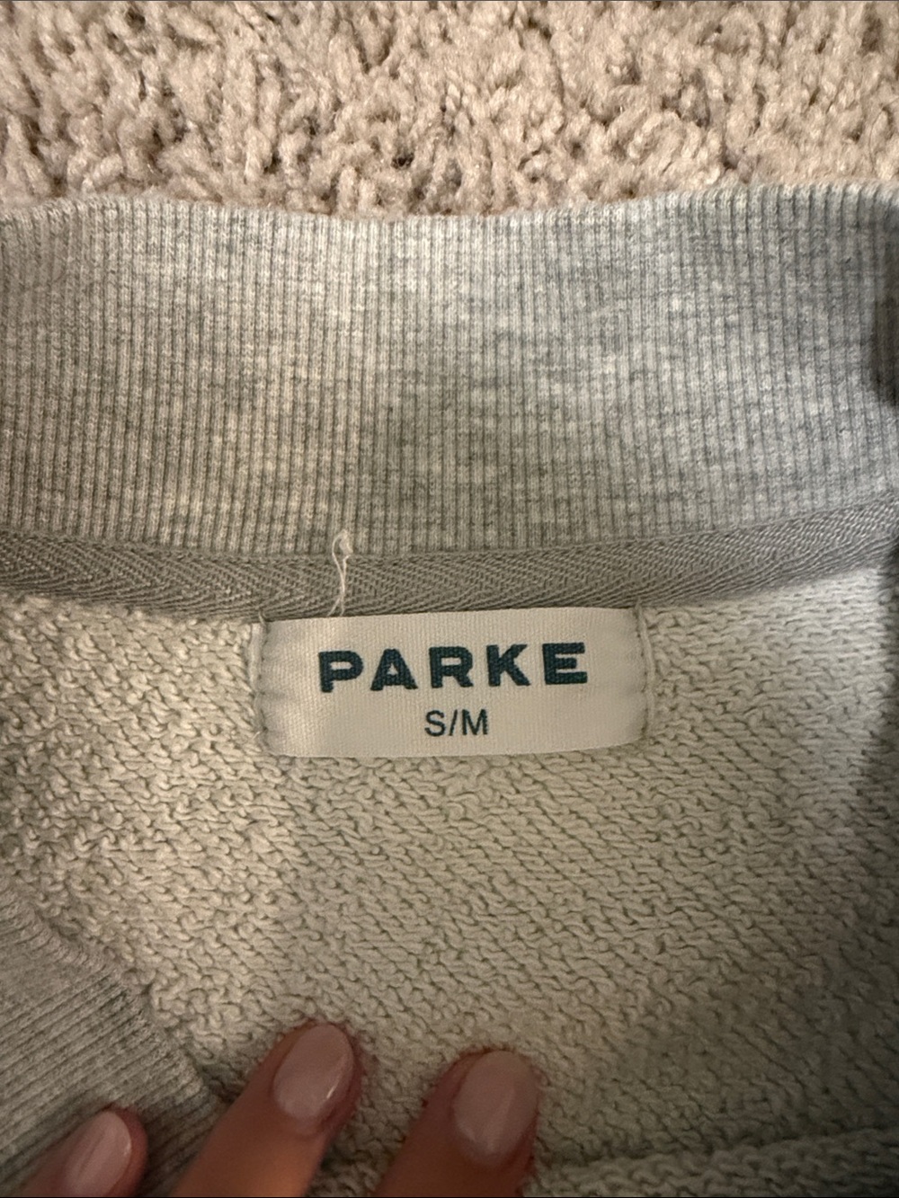 Parke Heather Gray Mockneck Sweatshirt AND Shorts with Navy Logo S/M - Picture 3 of 5